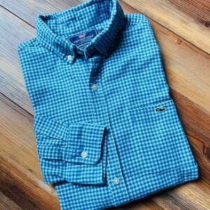 Vineyard Vines Men's Teal Gingham Button Down Shirt